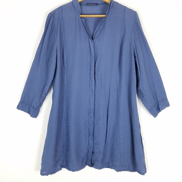 Cut Loose Periwinkle Hidden Button Front Lagenlook Longsleeve Tunic Top Large - Picture 8 of 12